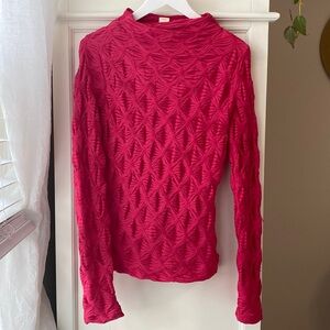 BY ANTHROPOLOGIE LONG-SLEEVE MOCK-NECK TEXTURED TOP, Color Pink, XS